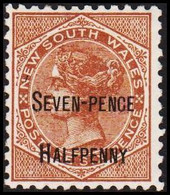 1891. NEW SOUTH WALES. SEVEN-PENCE HALFPENNY On SIX PENCE Victoria. Hinged.  (Michel 76) - JF512478 - Mint Stamps