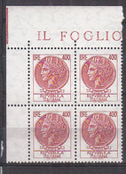 B2069 - ITALIA Ss N°1084B - ITALIE Yv N°1258 ** QUARTINA BLOC - 1961-70: Neufs