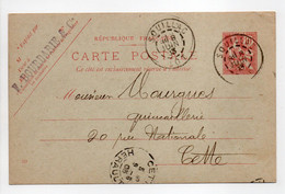 - Entier Postal SOUILLAC (Lot) Pour CETTE (Hérault) 8.6.1903 - 10 C. Rose Type Mouchon Retouché - Date 311 - - Standard Postcards & Stamped On Demand (before 1995)