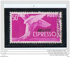 TRIESTE  A:  1953  EX. DEMOCRATICA  -  £. 50  ROSA  LILLA  US. -  FIL. R. III°  -  SASS. 7/I - Posta Espresso