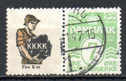DANEMARK. 1927-30. Timbre Oblitéré. Wavy-line. KKKK + 7 Ore Green. - Errors, Freaks & Oddities (EFO)