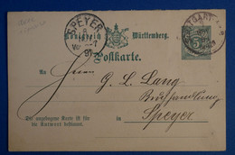 K4 WUTTENBERG BELLE CARTE 1891 STUTTGART POUR SPEYER ALLEMAGNE+ CARTE REPONSE + AFRANCHISSEMENT INTERESSANT - Interi Postali