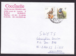 Belgium: Cover To Netherlands, 1993, 2 Stamps, Bird, Birds, Animal, Buzin (traces Of Use) - Briefe U. Dokumente