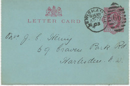 GB 1903 EVII 1d Lilac Superb Letter Card To Harlesden With Barred Duplex-cancel "LEWISHAM-S.E / 66 / 4" POSTMARK-ERROR - Briefe U. Dokumente