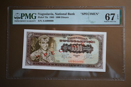 Yugoslavia  Banknotes 1000 Dinara 1963 SPECIMEN PMG 67 - Fictifs & Spécimens