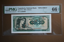 Yugoslavia  Banknotes 5 Dinara 1965 SPECIMEN PMG 66 - Fictifs & Spécimens