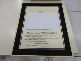 Lettre De Mort Pierre-Louis Vervaeren Wuyckens Bierbeek 1878 Bonlez 1952 - Obituary Notices