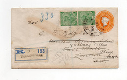 !!! INDES ANGLAISES, ENTIER POSTAL RECOMMANDE DE THAKURDWAR DE 1914 POUR LONDRES - 1911-35 Koning George V