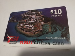 BERMUDA  $10,-  BERMUDA  TB1 GLOBAL  ROYAL NAVAL DOCKYARD      PREPAID CARD  Fine USED  **6654** - Bermude