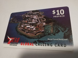 BERMUDA  $10,-  BERMUDA  TB1 GLOBAL  ROYAL NAVAL DOCKYARD      PREPAID CARD  Fine USED  **6654** - Bermudas