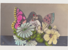 Carte Fantaisie / Photo De 2 Enfants  , Ailes De Papillons , Fleurs ( Marguerites , Pensées ) - Other