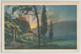 Cpa Illustrateur Colombani Italy Italy Italia N303 Paysage Aube Aurore ! , écrite De La Loupe 28 En 1929 - Otros & Sin Clasificación