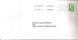 Roulette Pro. Marianne De Beaujard Verte Sur Lettre Rare - Roulettes