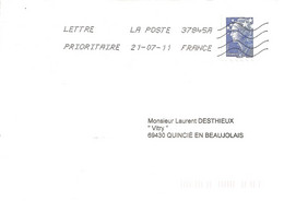 Roulette Pro. Marianne De Beaujard Bleu Sur Lettre Rare. - Roulettes