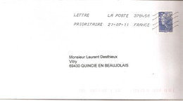 Roulette Pro. Marianne De Beaujard Bleu Sur Lettre Rare. - Roulettes