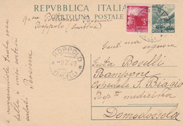 REPUBBLICA - ROPPOLO (BIELLA)  INTERO POSTALE  L. 12 - VIAGGIATA PER DOMODOSSOLA (VB) - Interi Postali