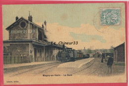 95 - MAGNY EN VEXIN---La Gare---train---animé--toilée Colorisée - Magny En Vexin