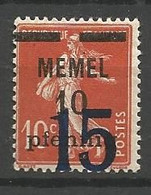 MEMEL N° 38 Surcharge 15 Déplacé NEUF*  CHARNIERE / MH - Neufs