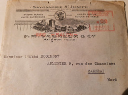 TARIF SAVONNERIE ST JOSEPH VAGNEUR AVIGNON ADRESSE A ABBE DOGIMONT CAMBRAI AVEC ENVELOPPE - Droguerie & Parfumerie