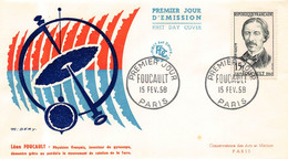 LETTRE PREMIER JOUR -  FDC  -Léon FOUCAULT  - Physicien  - 15/ Fev /1958 - 1950-1959