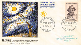 LETTRE PREMIER JOUR - FDC  - COPERNIC - Astronome - 9 Nov 1957 - 1950-1959