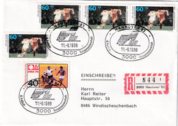 Germany 1988 Registered Cover : Football Soccer Fussball Calcio; UEFA Euro 88 Germany; Hannover; Denmark - Spain - Other