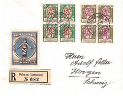 Lettre Recommandée 14.3.1929 Pour Horgen (CH) N° 64 & 66 Blocks De 4 (Mi. 65 & 67 - Lettres & Documents