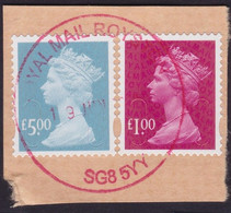 GREAT BRITAIN GB 2009 QE2 Machin £5.00 "Royal Mail" With £1.00 (M12L) With Security Slits - USED ON PAPER @Q1827 - Machins