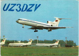 QSL Card Amateur Radio Station Russia Aeroflot Soviet Airlines Domodedovo Moscow USSR T 154 Plane Funkkarte QTH - Radio Amatoriale
