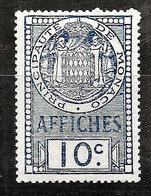 TIMBRES FISCAUX DE MONACO AFFICHES  N°11 10 Bleu NEUF (*) Cote 35€ - Steuermarken
