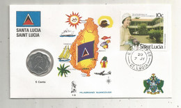 Lettre, SAINT LUCIA,1986 + Monnaie,currency, 5 CENTS , 1984, Filagrano Numicover, Elisabeth II,  Frais Fr 1.95 E - St.Lucia (1979-...)