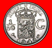 * USA SILVER 1937-1945: NETHERLANDS EAST INDIES ★ 1/10 GULDEN 1942S! WILHELMINA (1890-1948)! UNC★LOW START ★ NO RESERVE! - Indes Neerlandesas