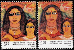 WOMEN'S DAY -2 X COLOR VARIETY- INDIA-MNH-BR3-37 - Plaatfouten En Curiosa