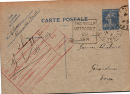 57 THIONVILLE - Lesueur   -  Année 1931 Entiers Postaux - Thionville