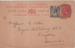 MALACCA : ENTIER POSTAL . AVEC COMPlt D'AFFRt . " PENANG " . POUR LE CANADA . 1921 . - Malacca