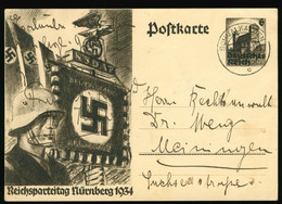 DR Ganzsache P 252 Reichsparteitag 1934 Gelaufen Von Schmalkalden Nach Meiningen An Rechtsanwalt Dr. Meng - Entiers Postaux