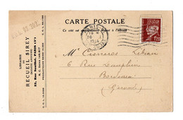 PARIS V ème - Librairie Du RECUEIL SIREY - Pétain Hourriez N° 515 Paris Vers Librairie Cisnéros à Bordeaux En 1944 - Arrondissement: 05
