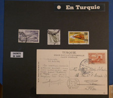 AJ8 TURQUIE ENS.  BELLE CARTE + TP 1914  POSTE FERROVIAIRE  CACHETS SPECIAL ALGER POUR  PARIS FRANCE++AFFRANCH. PLAISANT - Cartas & Documentos