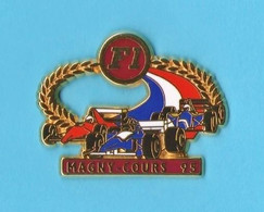 1 PIN'S //   ** FORMULE 1 / CIRCUIT MAGNY-COURS '95 / Fond Rouge ** . (JFG MIAMI) - F1