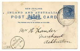 Neuseeland, New Zealand, Christchurch 1894 - Nach Ashburton - Postwaardestukken