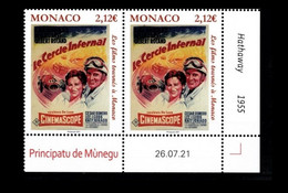 Monaco 2021 Cercle Infernal The Racers 1955 KIRK DOUGLAS Film Cinema Car 2V MNH PAIR DATE DOWN BAS - Unused Stamps