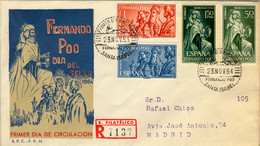 1964 FERNANDO POO  , SOBRE DE PRIMER DIA CIRCULADO , ED. 235 / 238 - DIA DEL SELLO , LOS REYES MAGOS - Fernando Po