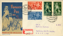 1964 FERNANDO POO  , SOBRE DE PRIMER DIA CIRCULADO , ED. 235 / 238 - DIA DEL SELLO , LOS REYES MAGOS - Fernando Poo