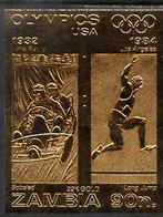 Zambia 1984 Los Angeles Olympic Games 90n Imperf Embossed In 22k Gold Foil Showing Bobsled & Long Jump U/M - Zambie (1965-...)