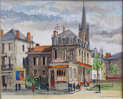 87- LIMOGES- RESTAURANT DU THEATRE -PLACE REPUBLIQUE - TABLEAU HUILE LOUIS CHAREYRE 1968- AUJOURD'HUI DISPARU - Olii