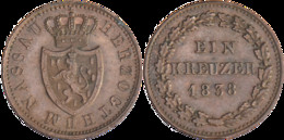 Allemagne - 1838 Duché De Nassau - 1 Kreuzer - SUPERBE - Wilhelm - B038 - Taler Et Doppeltaler