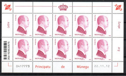 MONACO -- MONTE CARLO -- Feuille De 10 Timbres Validitée Permanente -- Coin Daté --  Prince Albert II - Unused Stamps