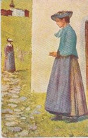 SUISSE (PRO JUVENTUTE ) Illustr. Francis PORTIER Grimentz Valais (Val D' Anniviers) Femme En Tenue Bleue - Autres & Non Classés