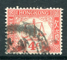 Hong Kong 1923-56 Postage Dues - 4c Scarlet - Wmk. Sideways - Used (SG D3a) - Timbres-taxe