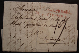 Karlsruhe 1812 Marque Rouge, Lettre Pour Clossmann Consul Du Grand Duc De Baad à Bordeaux - [1] Precursores